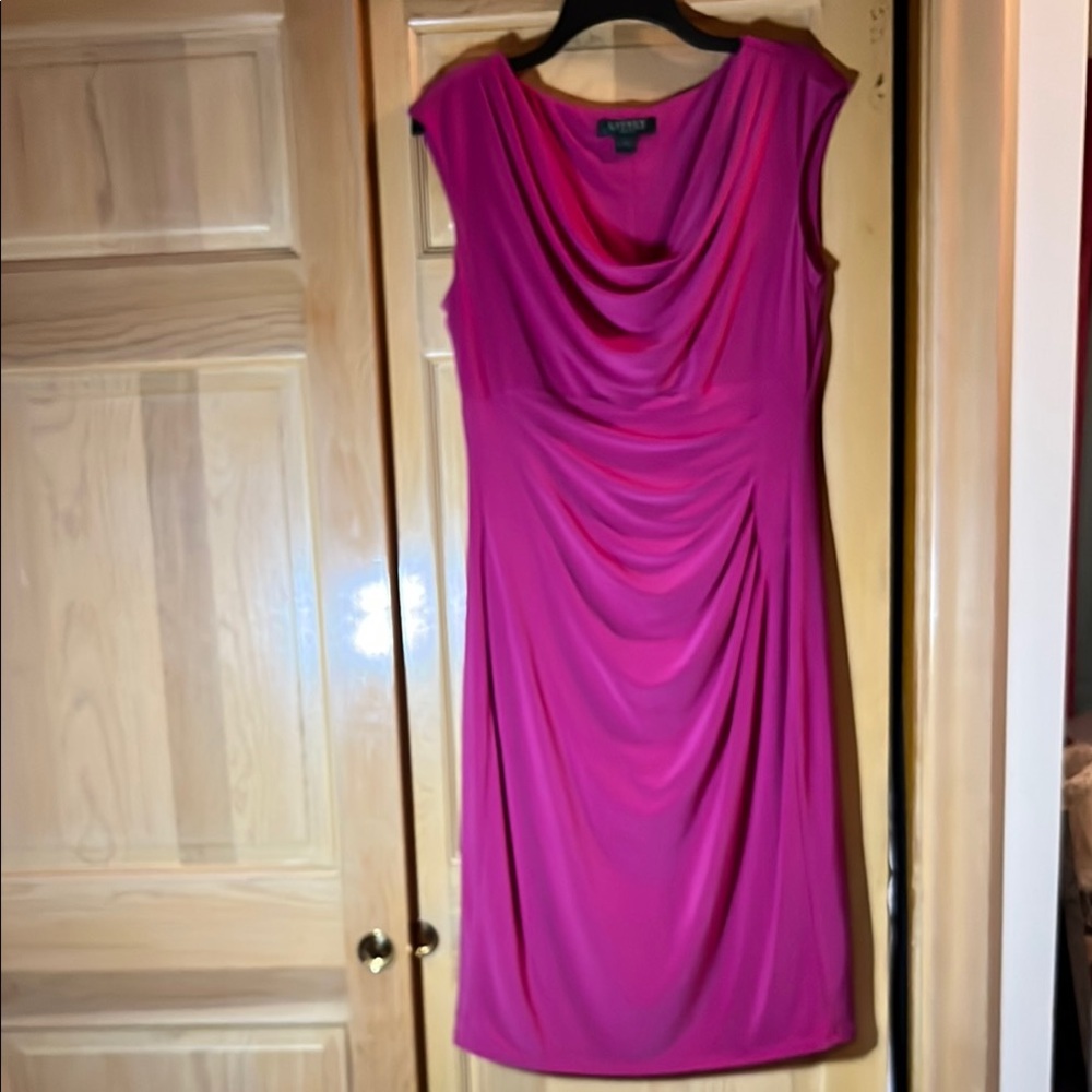 Lauren Ralph Lauren Pink Ruched Wrap Midi Dress
